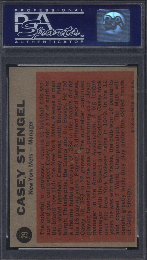 1962 Topps #29 Casey Stengel Mets PSA 8