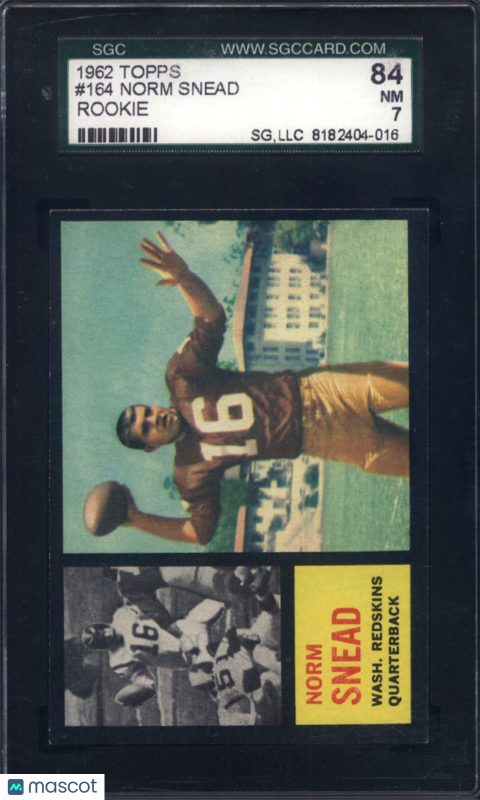 1962 Topps #164 Norm Snead Rookie Redskins SGC 7