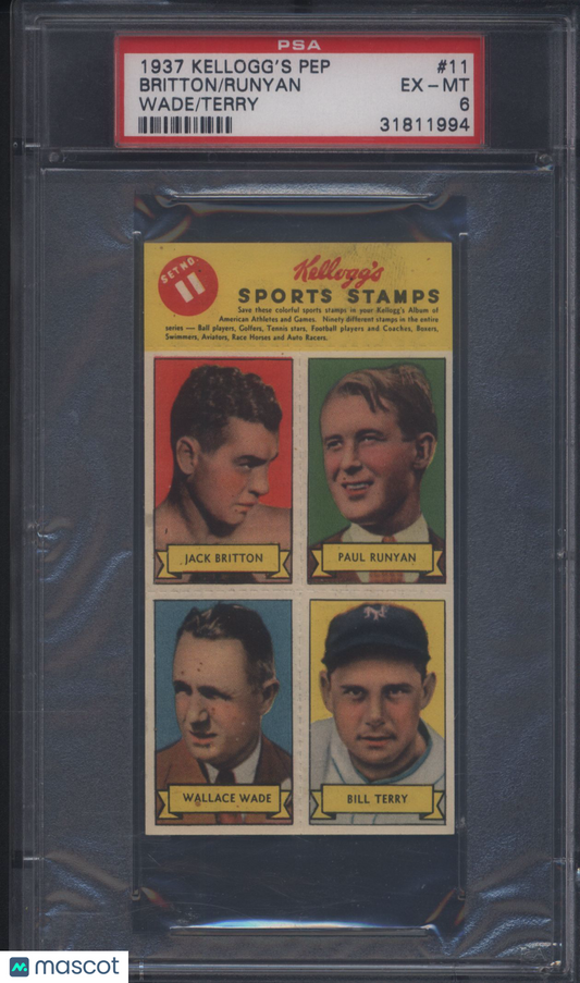 1937 Kellogg's Pep Panel #11 w/ Bill Terry Giants PSA 6