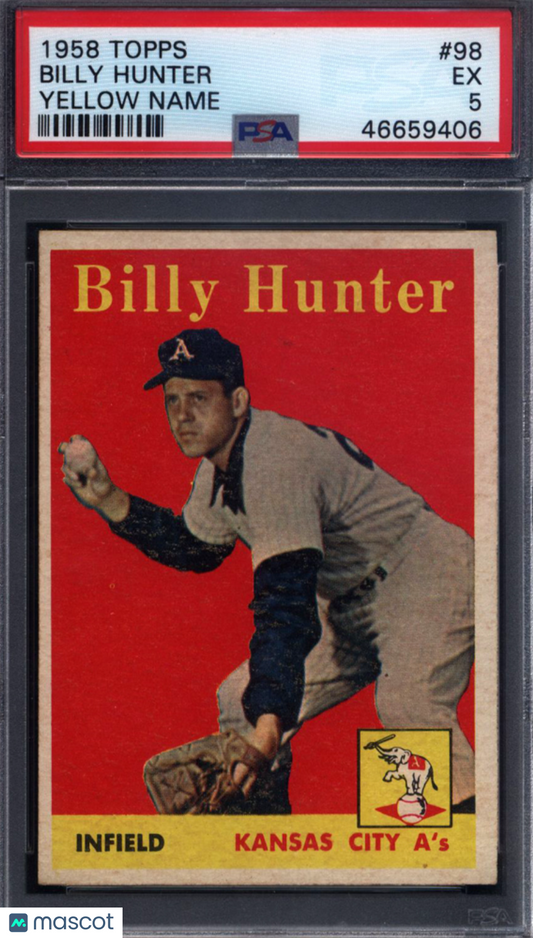 1958 Topps #98 Billy Hunter Yellow Name Athletics PSA 5
