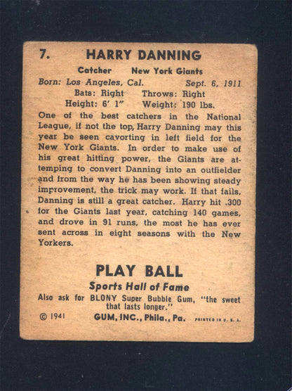 1941 Play Ball #7 Harry "The Horse" Danning Giants (VG)