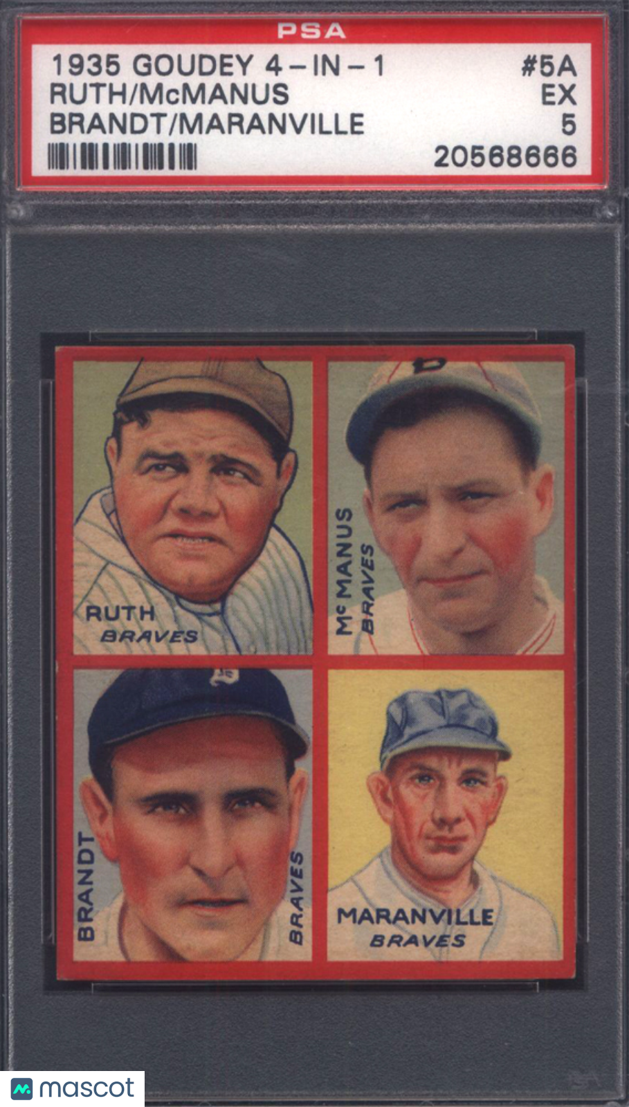 1935 Goudey 4-In-1 #5A with Babe Ruth Yankees PSA 5