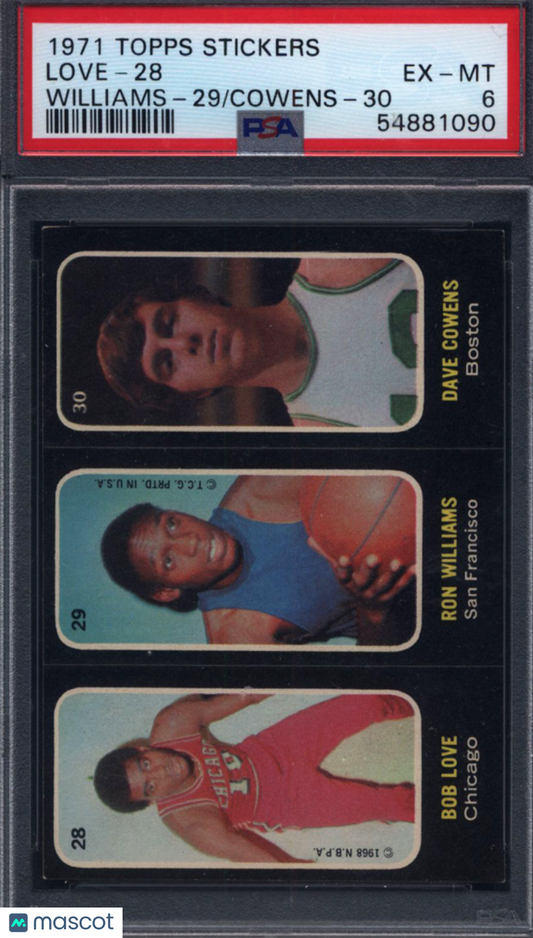 1971 Topps Stickers #28/#29/#30 Love/Williams/Cowens PSA 6