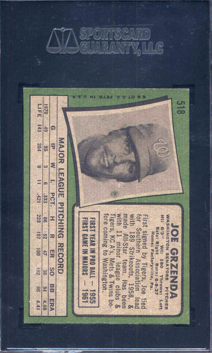 1971 Topps #518 Joe Grzenda Senators SGC 8