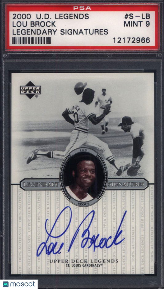 2000 Upper Deck Legends Legendary Signatures #S-LB Lou Brock Auto PSA 9