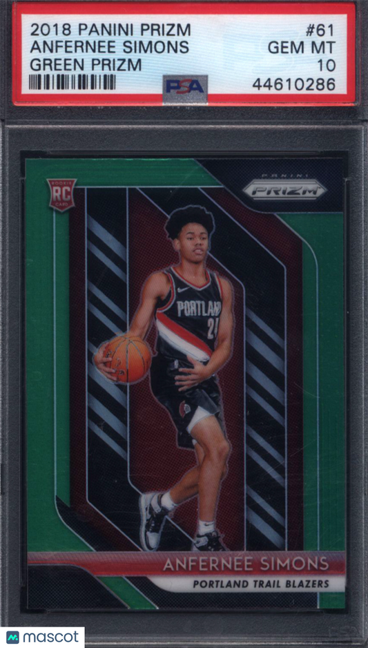 2018 Panini Prizm Green #61 Anfernee Simons Rookie PSA 10
