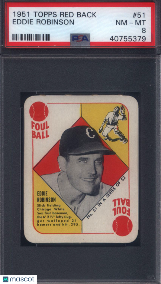 1951 Topps Red Back #51 Eddie Robinson White Sox PSA 8