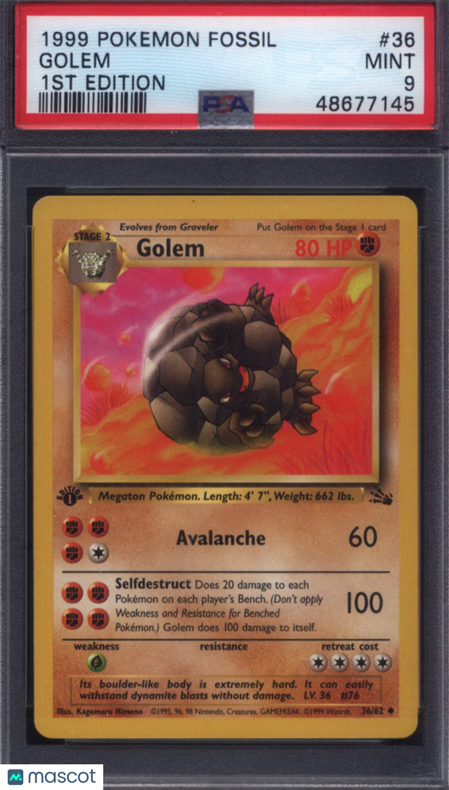 1999 Pokemon Fossil #36 Golem 1st Edition PSA 9
