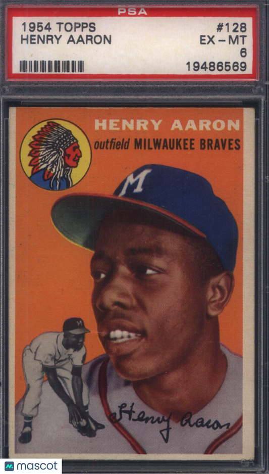 1954 Topps #128 Hank Aaron Rookie HOF Braves PSA 6