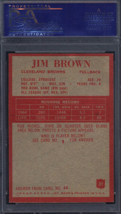 1965 Philadelphia #31 Jim Brown Browns PSA 8