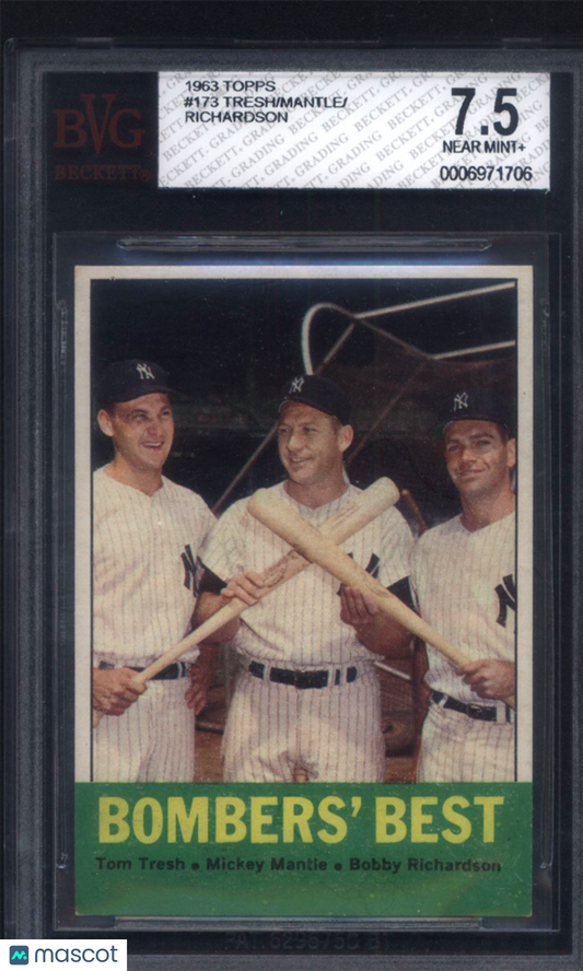 1963 Topps #173 Bomber's Best Yankees with Mickey Mantle BVG 7.5