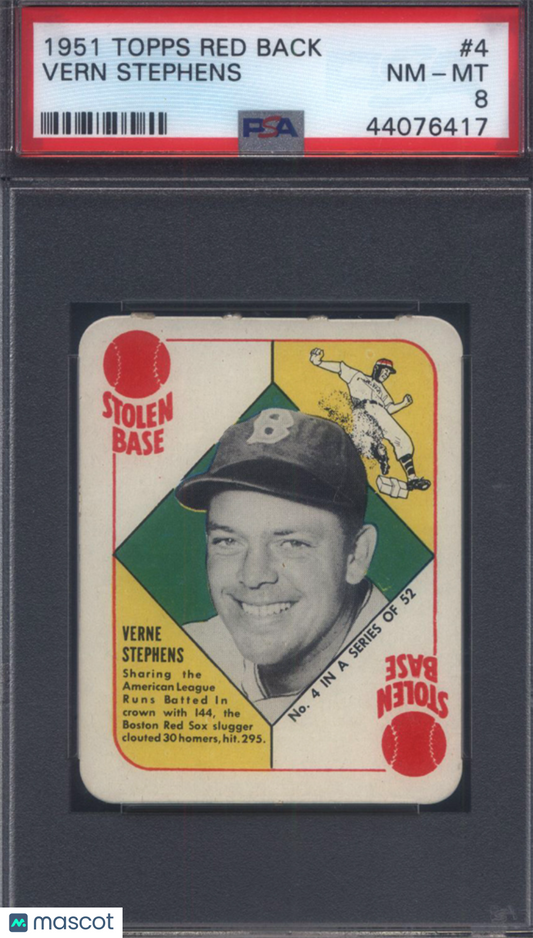 1951 Topps Red Back #4 Verne Stephens Red Sox PSA 8