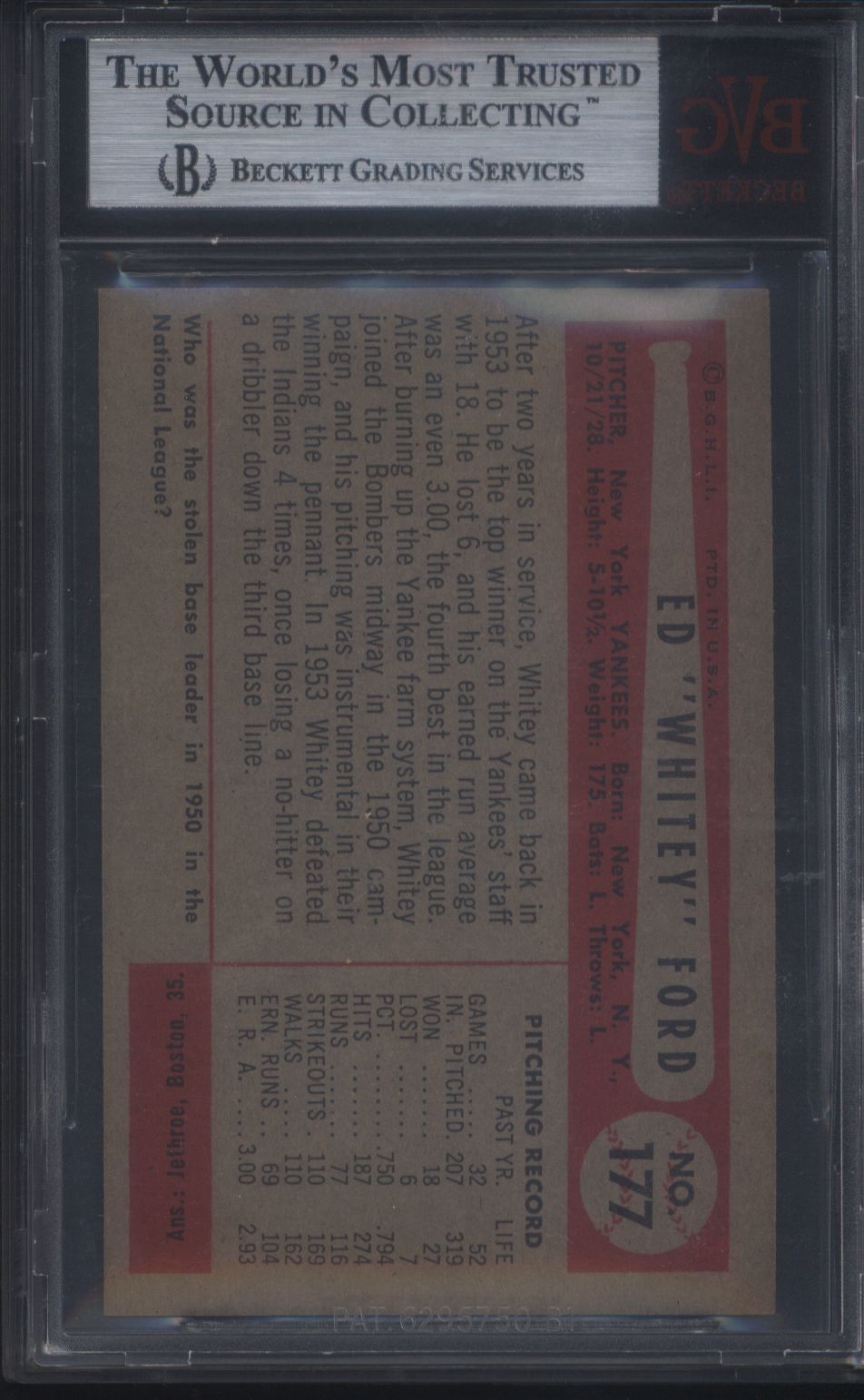 1954 Bowman #177 Whitey Ford Yankees BVG 8.5