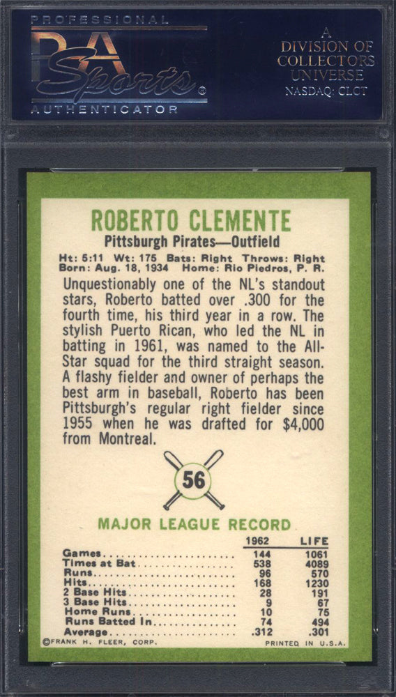 1963 Fleer #56 Roberto Clemente Pirates PSA 7