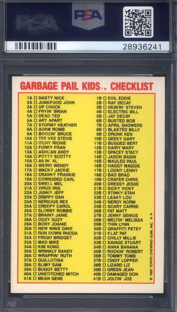 1985 Garbage Pail Kids Stickers #8b Blasted Billy PSA 8