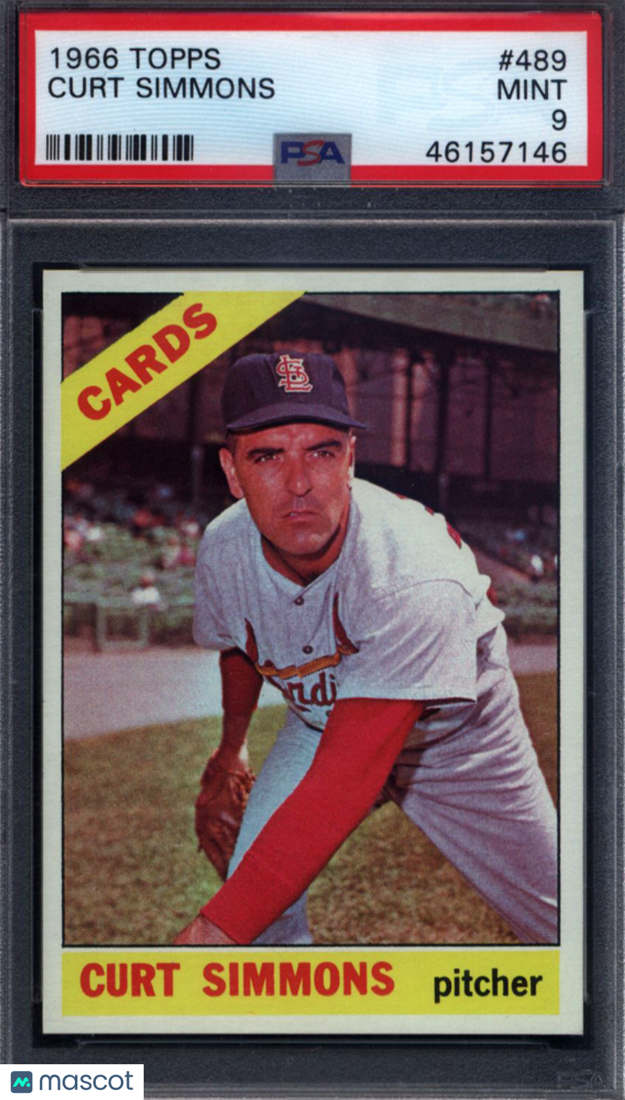 1966 Topps #489 Curt Simmons Cardinals PSA 9