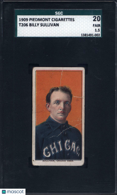 1909 T206 Billy Sullivan Red Moustache White Sox SGC 1.5 Piedmont Back