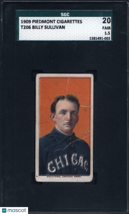 1909 T206 Billy Sullivan Red Moustache White Sox SGC 1.5 Piedmont Back