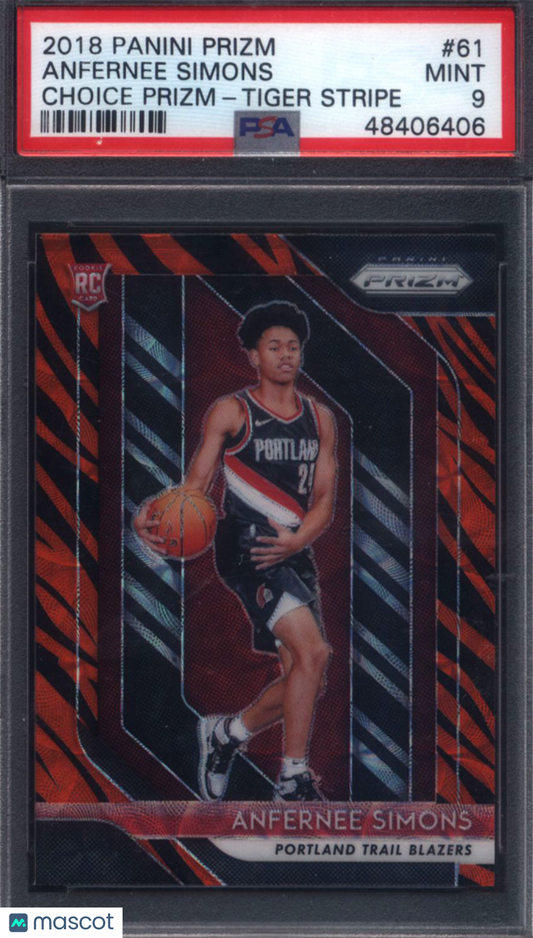 2018 Panini Prizm Choice Tiger Stripe #61 Anfernee Simons Rookie PSA 9