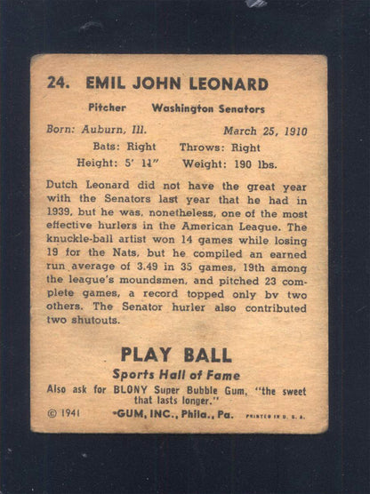 1941 Play Ball #24 Dutch Leonard Senators (VG)