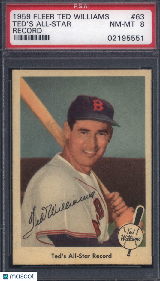 1959 Fleer Ted Williams #63 Ted's All-Star Record PSA 8