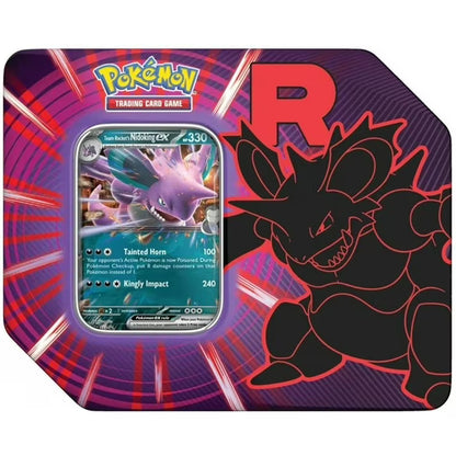 Pokemon Scarlet & Violet Destined Rivals Team Rocket's Nidoking EX Tin Set [5 Booster Packs & Promo Card]