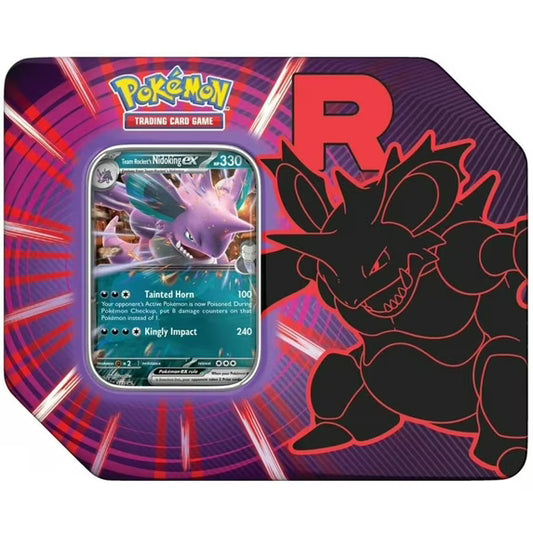 Pokemon Scarlet & Violet Destined Rivals Team Rocket's Nidoking EX Tin Set [5 Booster Packs & Promo Card]