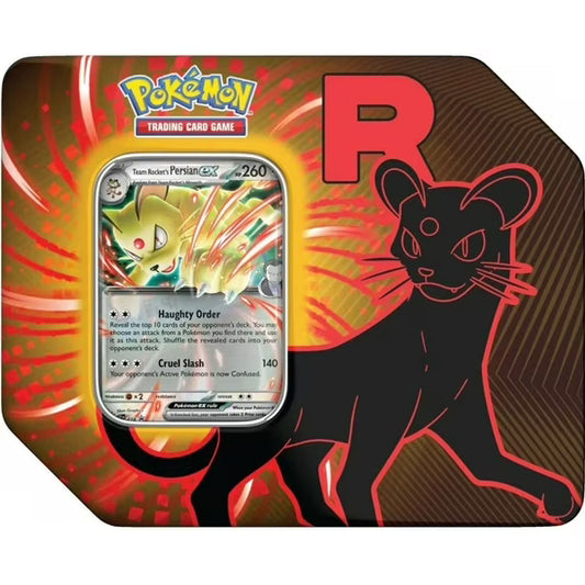 Pokemon Scarlet & Violet Destined Rivals Team Rocket's Persian ex Tin Set (5 Booster Packs & Promo Card)