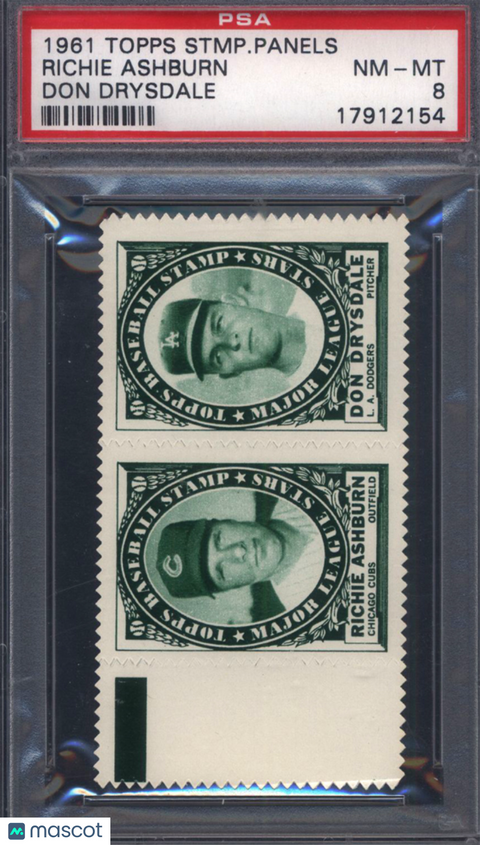 1961 Topps Stamp Panels w/ Richie Ashburn & Don Drysdale PSA 8