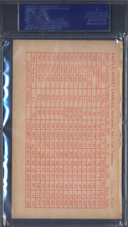 1963 Exhibits Statistic Back Mickey Mantle Yankees PSA 6
