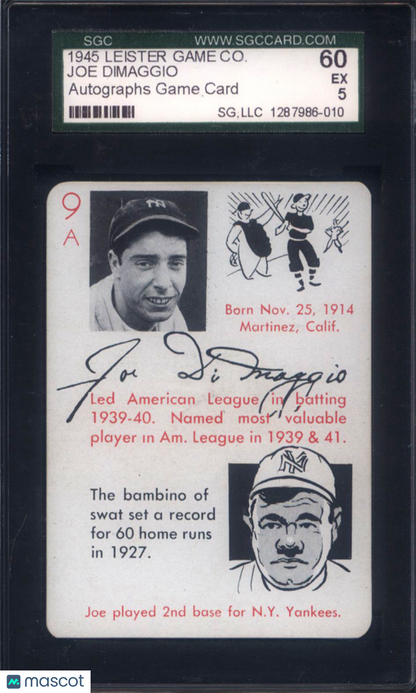 1945 Leister Game Co. Joe Dimaggio Autographs Game Card SGC 5