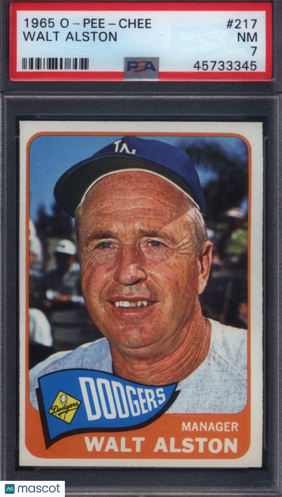 1965 OPC O-Pee-Chee #217 Walt Alston Dodgers PSA 7