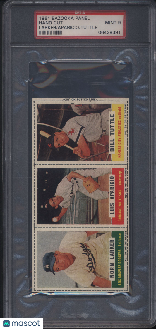 1961 Bazooka Panel $#34/35/36 with Luis Aparicio PSA 9 pop 1