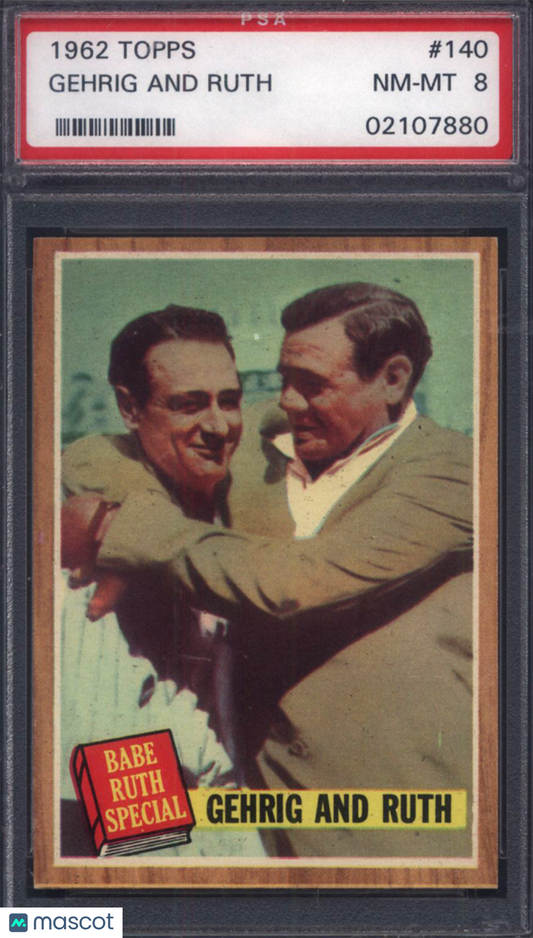 1962 Topps #140 Lou Gehrig And Babe Ruth PSA 8