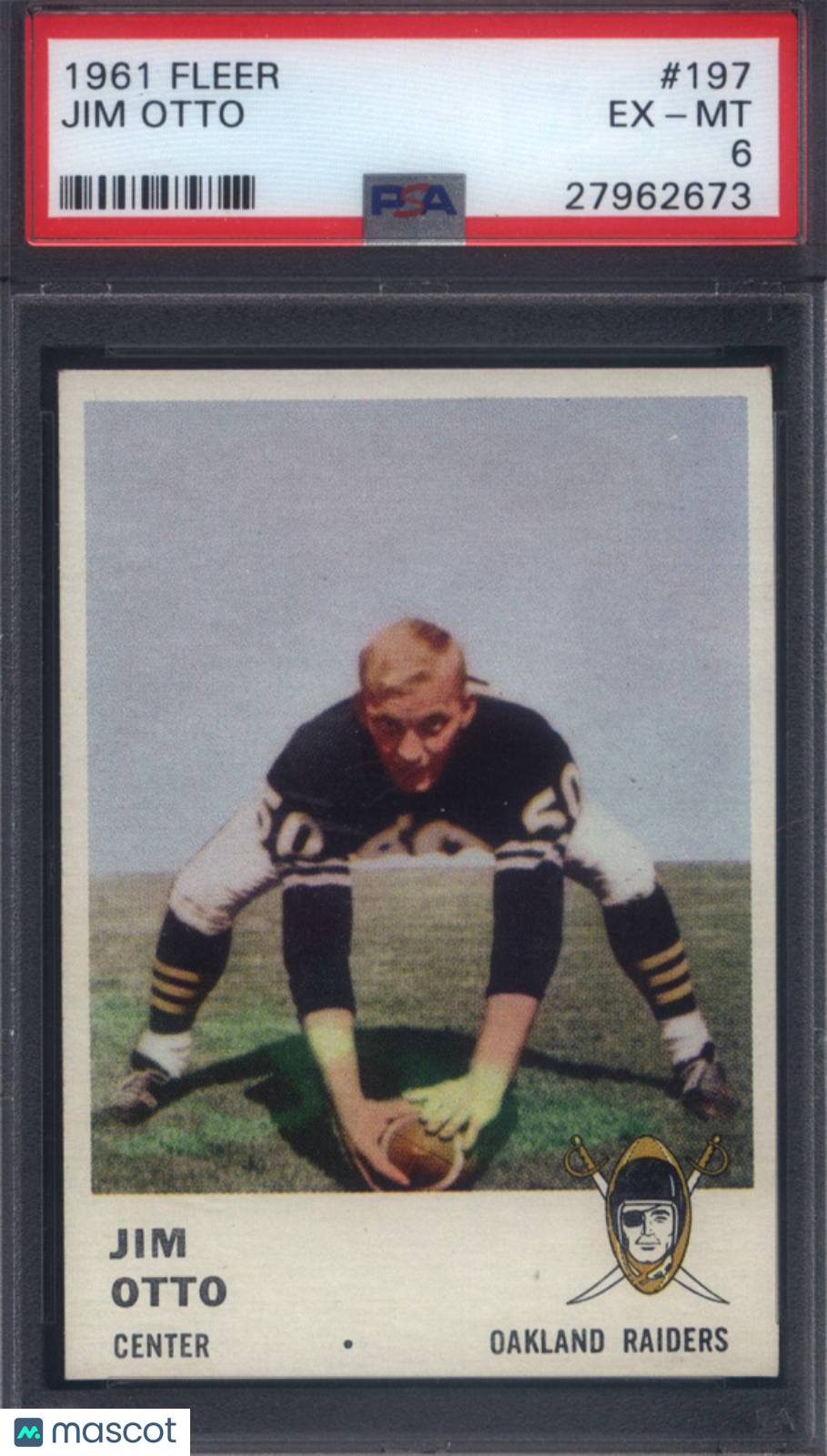 1961 Fleer #197 Jim Otto Rookie HOF Raiders PSA 6 Well Centered