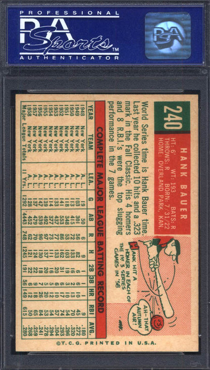 1959 Topps #240 Hank Bauer Yankees PSA 8