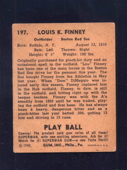 1940 Play Ball #197 Lou Finney Red Sox (VG)