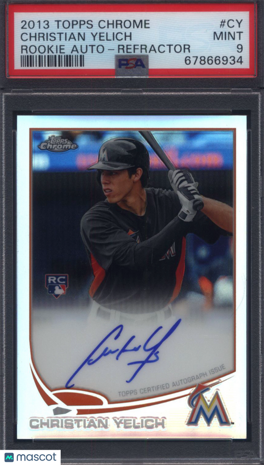 2013 Topps Chrome Rookie Autograph #CY Christian Yelich Refractor /499 PSA 9