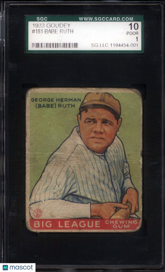 1933 Goudey #181 Babe Ruth Yankees SGC 1