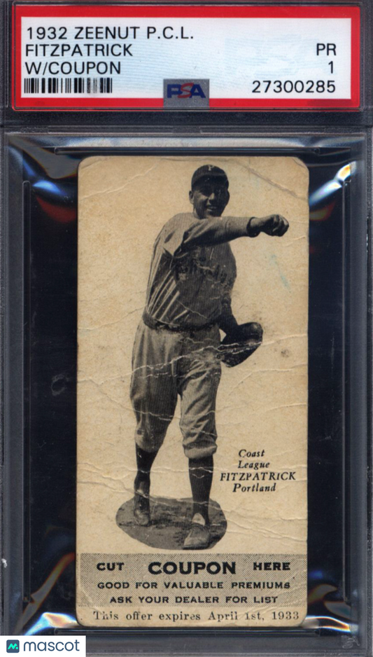1932 Zeenut Pacific Coast League w/ Coupon Fitzpatrick Portland PSA 1