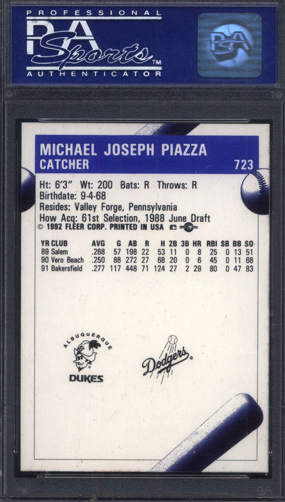 1992 Fleer Procards #723 Mike Piazza Rookie HOF Albuquerque Dukes PSA 10