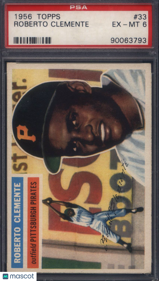 1956 Topps #33 Roberto Clemente 2nd Year White Back Pirates PSA 6