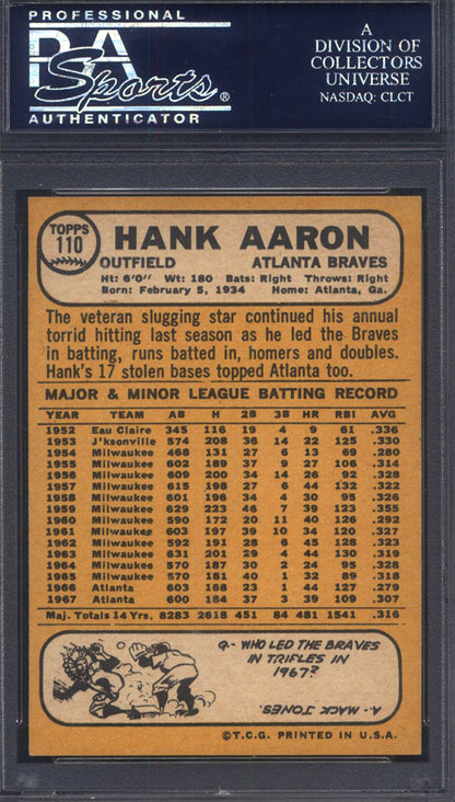1968 Topps #110 Hank Aaron Braves PSA 8.5 Well Centered