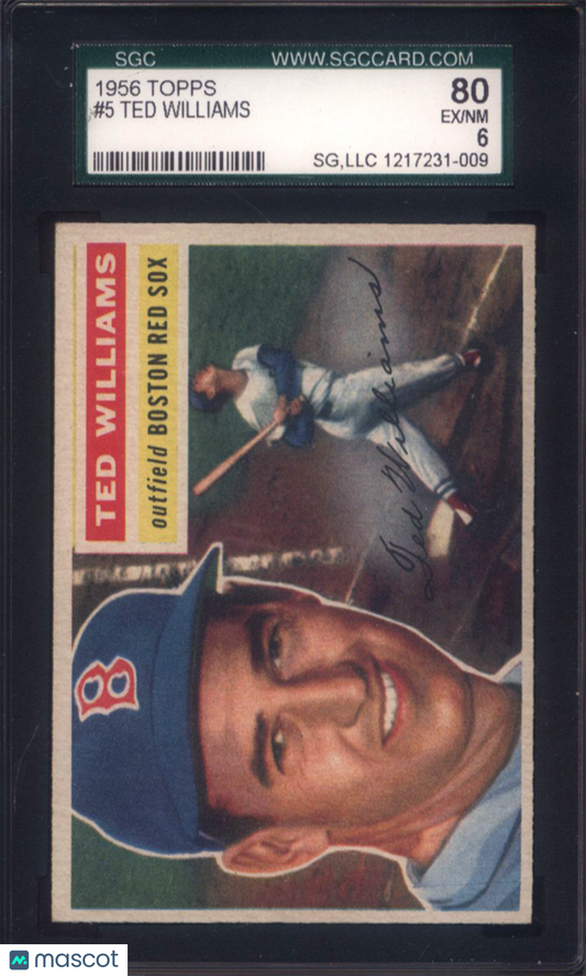 1956 Topps #5 Ted Williams White Back Red Sox SGC 6