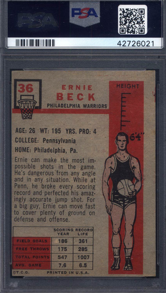 1957 Topps #36 Ernie Beck Rookie Signed Autographed Auto PSA/DNA Authentic
