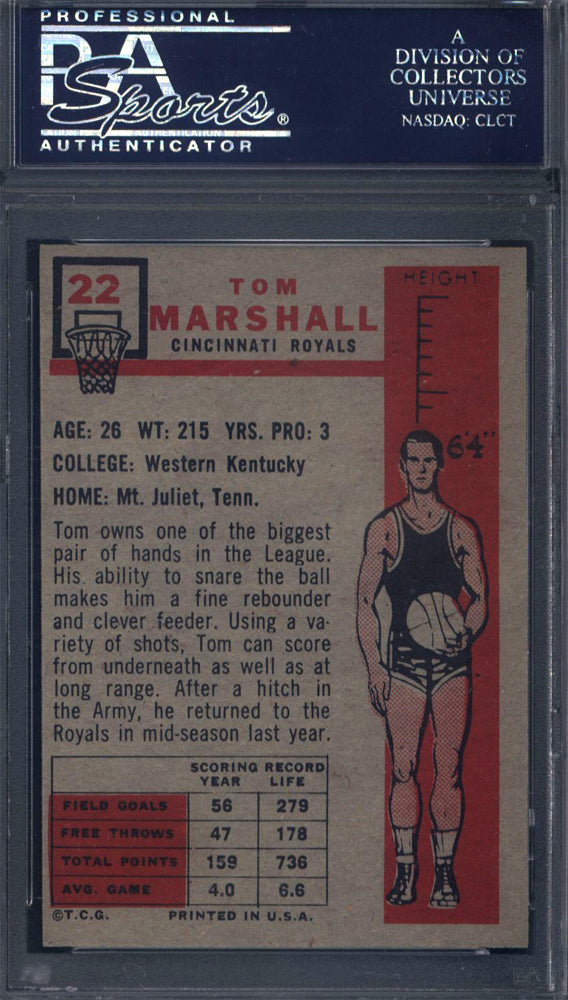 1957 Topps #22 Tom Marshall Rookie Signed Autographed Auto PSA/DNA Authentic