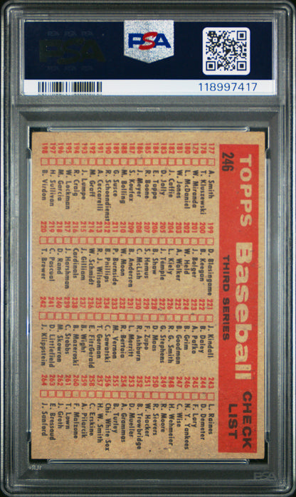 1958 Topps #246 Yankees Team Checklist With Mickey Mantle PSA 4