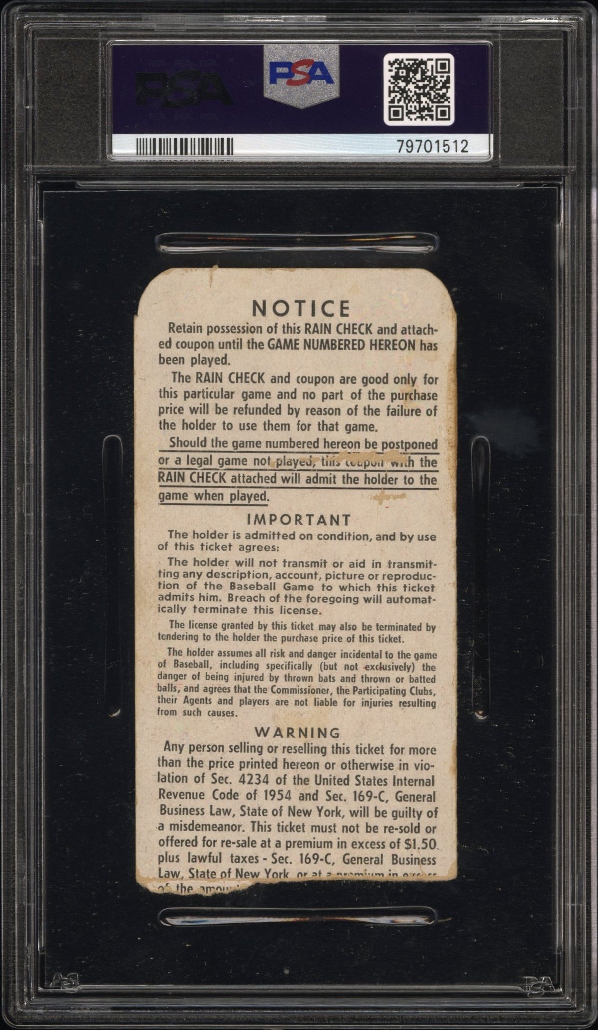 1960 World Series Game 3 Ticket Stub Mickey Mantle Home Run #14 PSA 3