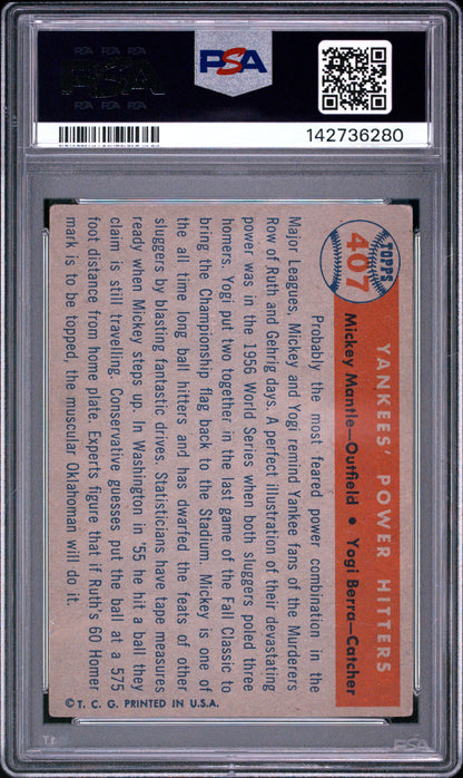 1957 Topps #407 Yankees' Power Hitters w/ Mickey Mantle  PSA 3