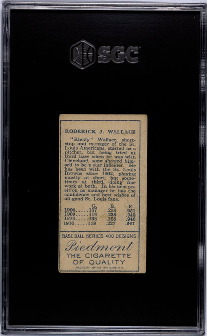 T205  Bobby Wallace No Cap Two lines of 1910 Stats SGC 4.5 Piedmont Back